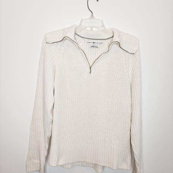 Tommy Hilfiger X-Large 1/4 Zip Ivory Logo Sweater - Picture 5 of 9